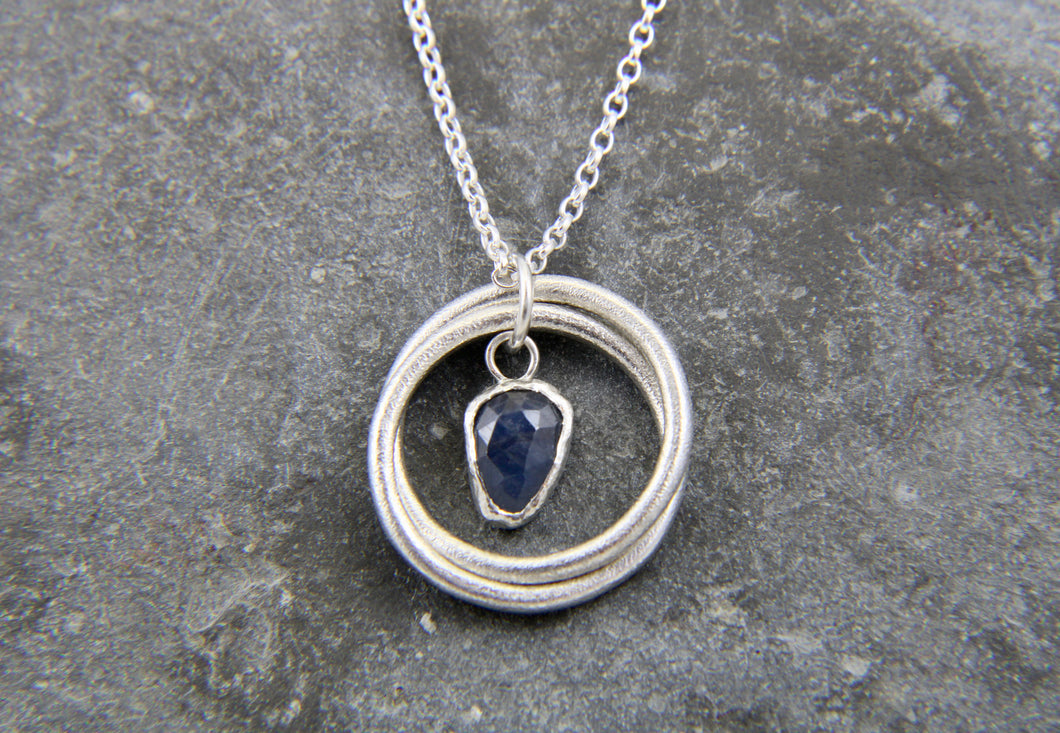 You, me and the Sea - Blue Sapphire Double Entwined Hoop Necklace