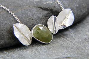 Green Sapphire and Leaf Statement Necklace