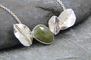 Green Sapphire and Leaf Statement Necklace