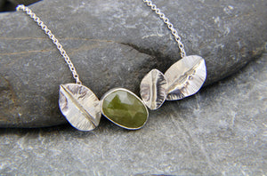 Green Sapphire and Leaf Statement Necklace