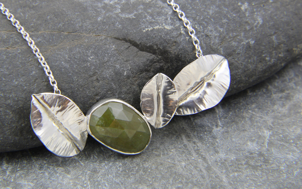 Green Sapphire and Leaf Statement Necklace