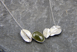 Green Sapphire and Leaf Statement Necklace